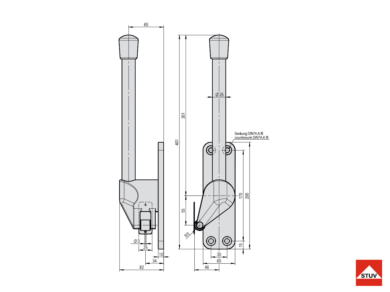 Aussenhebel für Kühlräume - Edelstahl