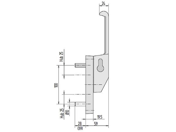 Türtreibriegel abschließbar - 25 mm Hub 