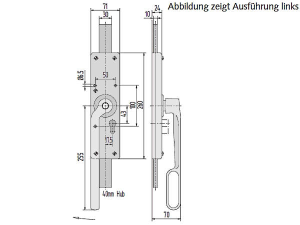 Falttor-Treibriegel abschließbar
