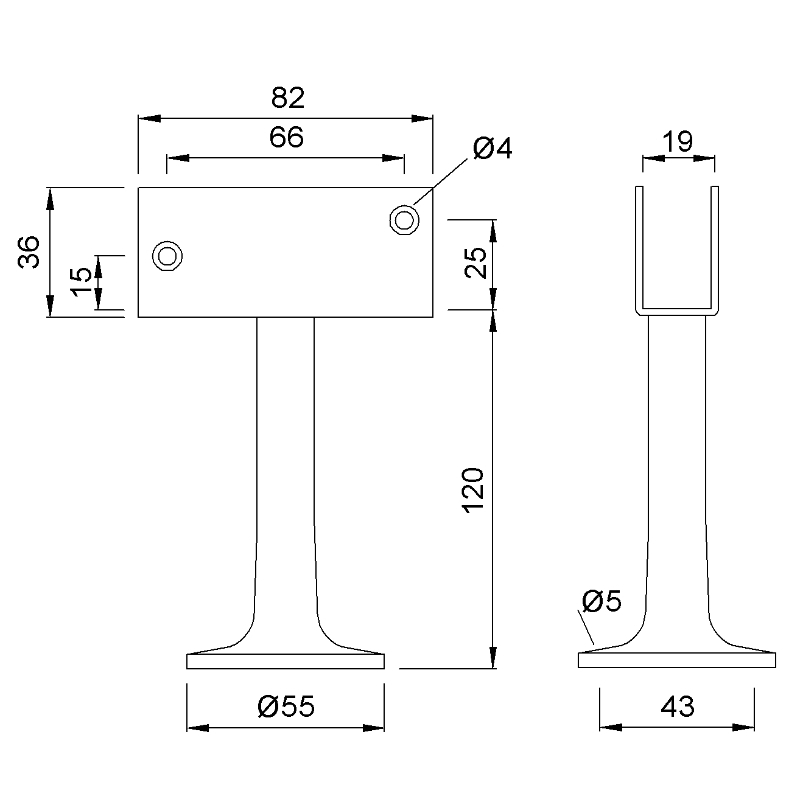 KWS 4170 Trennwandstütze - Wand 19mm - Höhe 120mm Zeichnung
