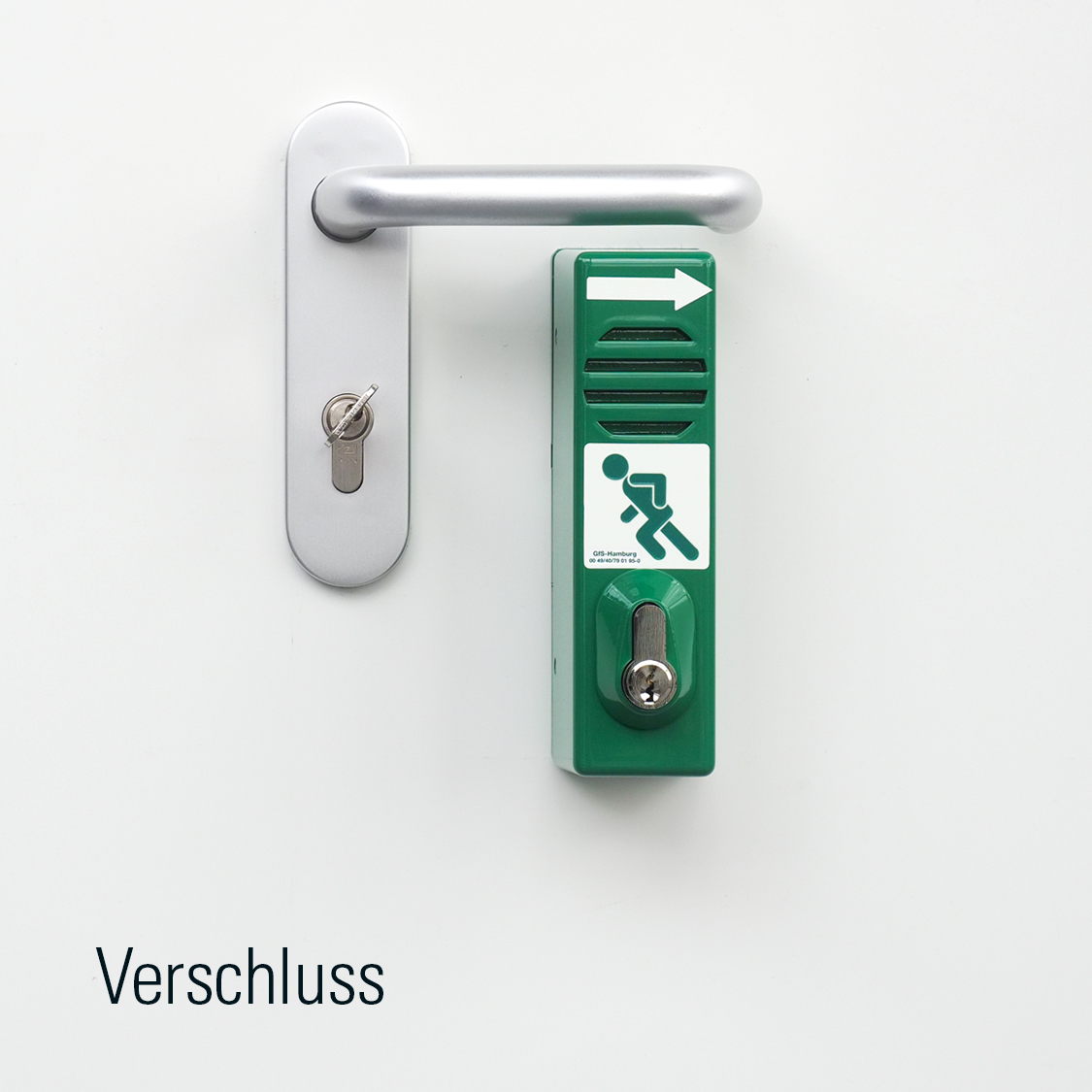 GfS Schwenk-Türwächter – Montage unter dem Türdrücker (Verschluss-Position)